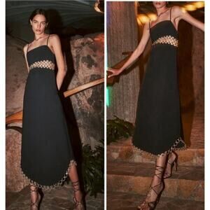 $1311 Alexis Tale Black Midi Dress Dress Golden Ring Chain Sz Small
